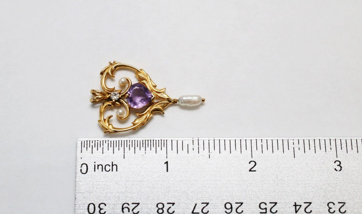 14k Yellow Gold Amethyst Pearl & Diamond Pendant, 4.0g