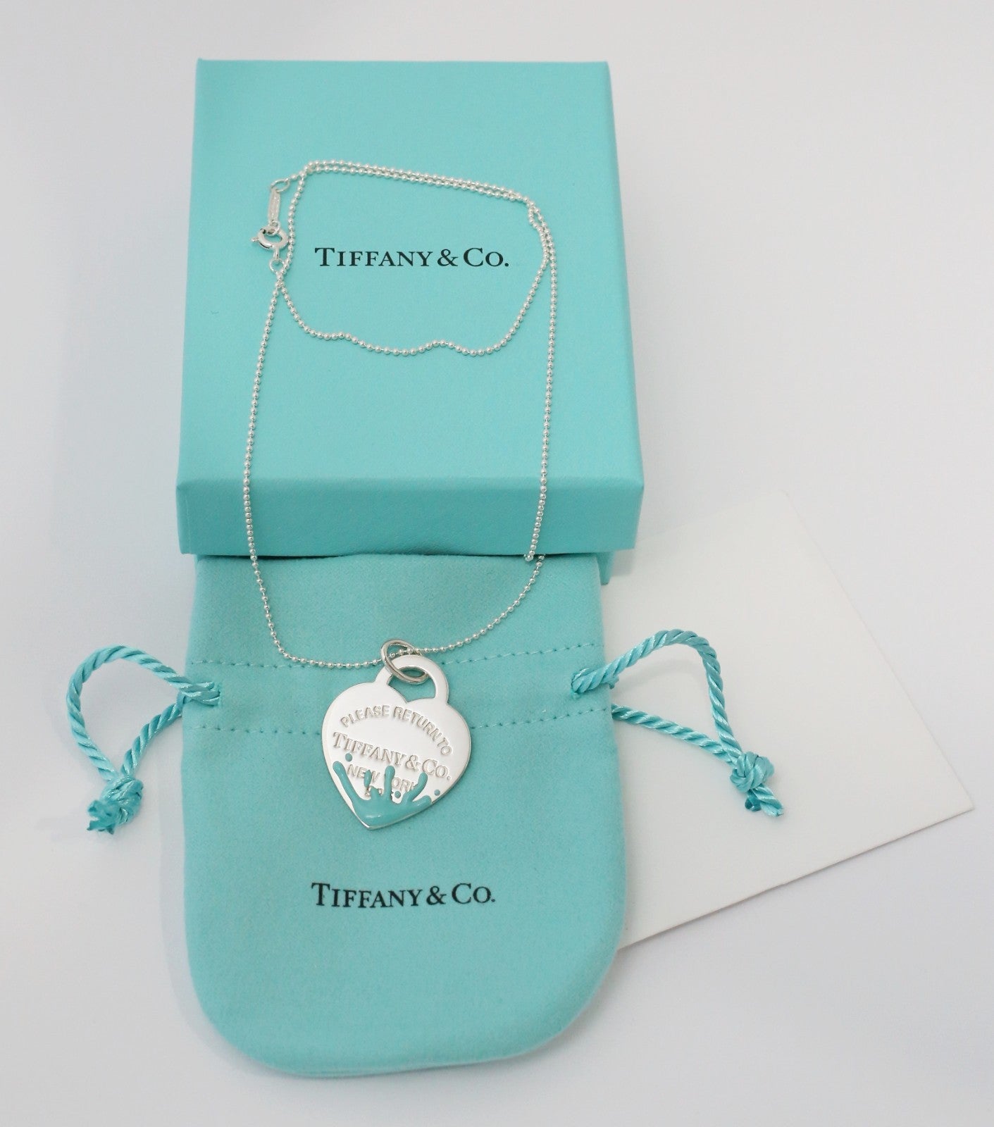 Tiffany & Co. Sterling Silver Blue Splash Heart "Please Return to Tiffany" Necklace, 18 inches