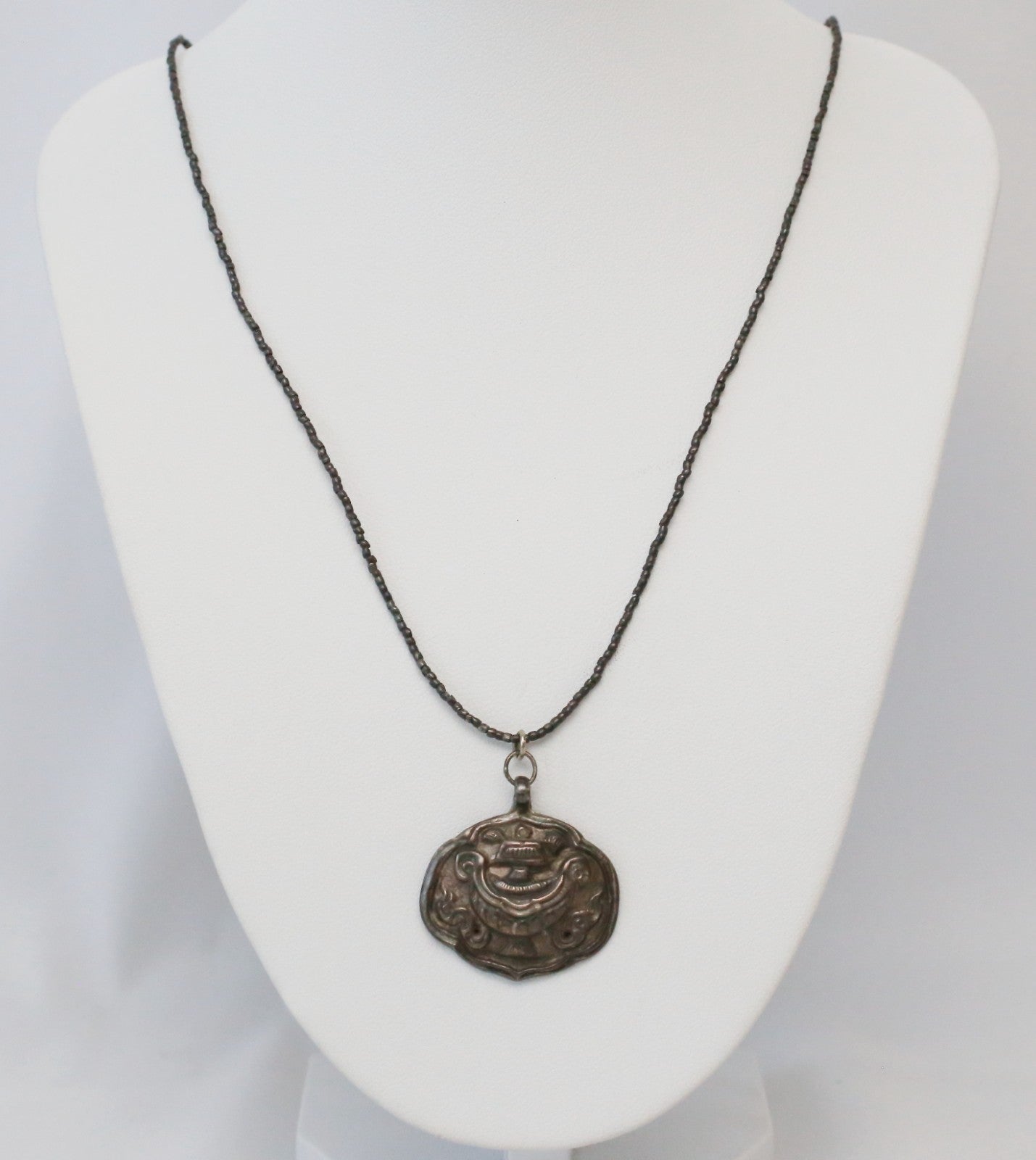 Vintage Sterling Silver Beaded Motif Pendant Necklace, 25 inches - 8.5g