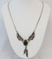 Vintage Sterling Silver Floral Feathered Onyx Necklace, 20 inches - 16.1g