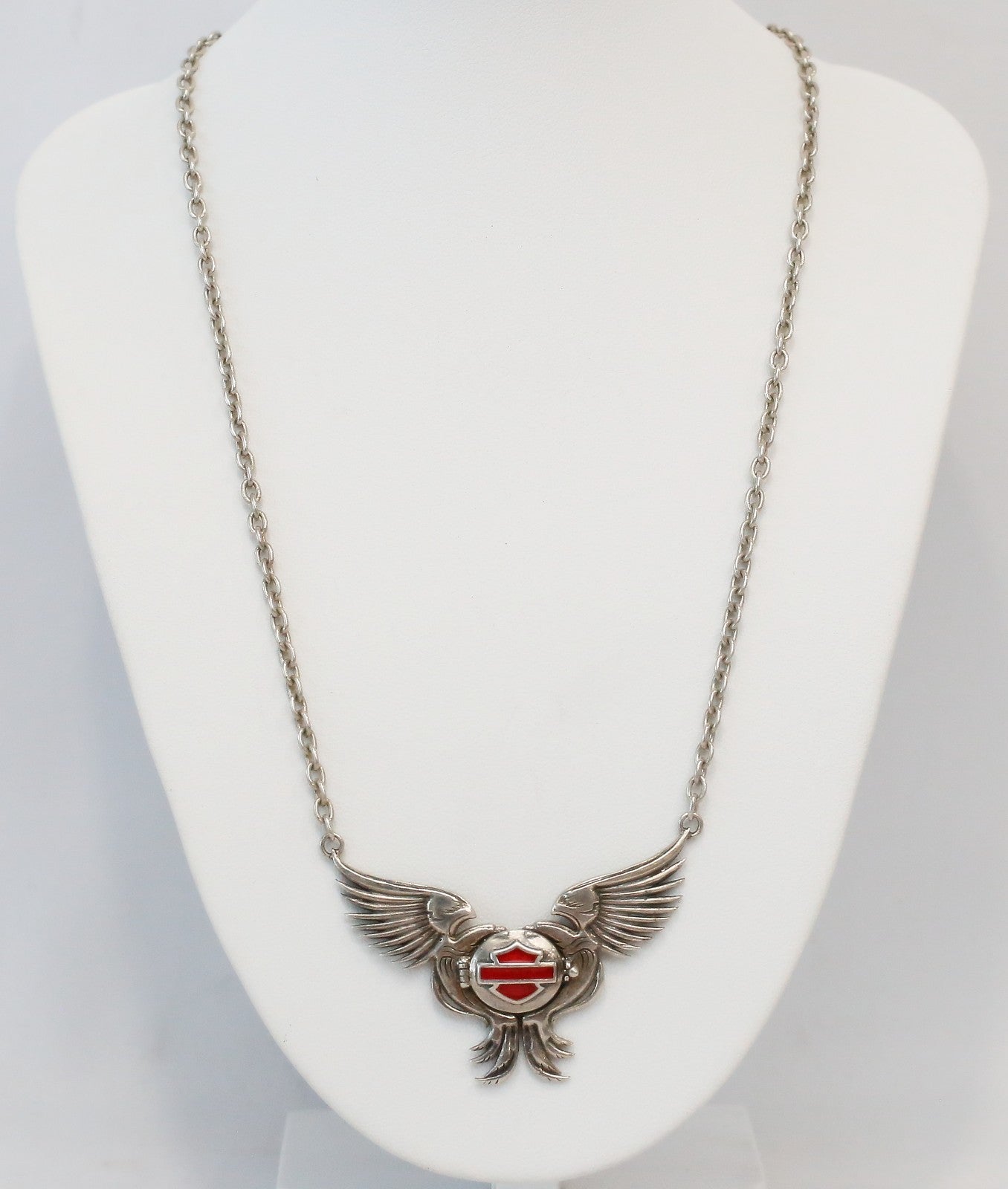 Vintage Sterling Silver Harley Davidson Winged Locket Necklace, 17 inches - 17.5g