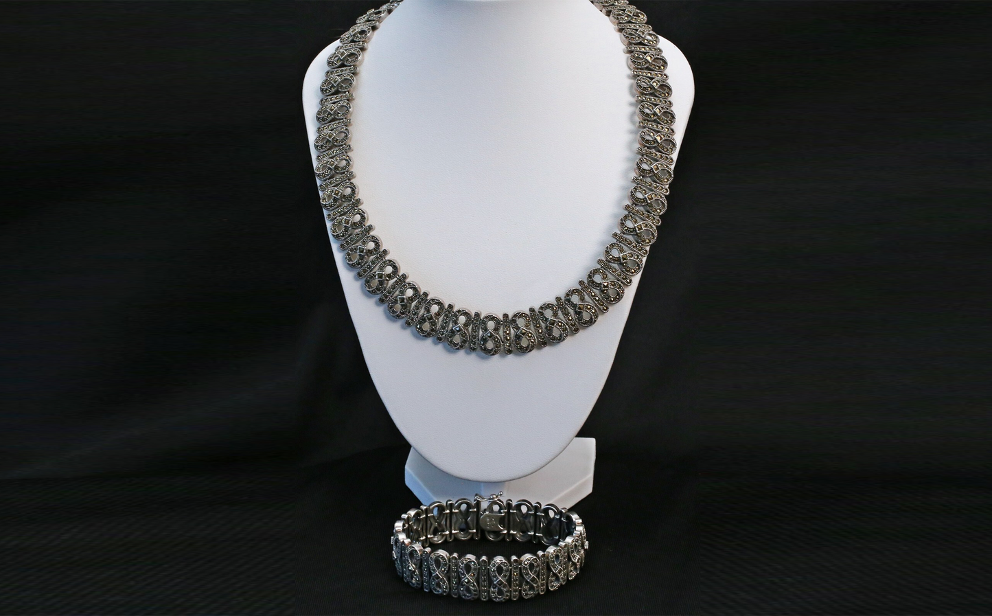 Sterling Silver Infinity Bar Bracelet & Choker Necklace Set, 153.5g