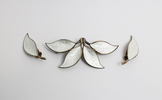 Vintage Sterling Silver Leaf Clip-On Earring & Brooch Set, 12.5g