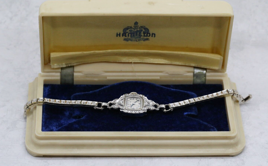 Vintage Platinum Hamilton Diamond Watch, 5.5-6 inches - 18.5g