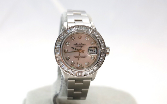 Rolex Ladies Datejust Oyster Stainless Steel Mother of Pearl Diamond Bezel Watch