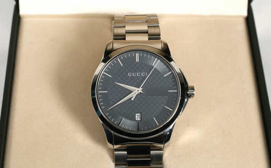 Gucci 'G-Timelss" Stainless Steel Black Dial Swiss Movement Quartz Watch