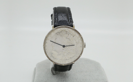 Morgan Silver Dollar 1890 Coin Watch 38mm Manual Wind Movement, 17 Jewel