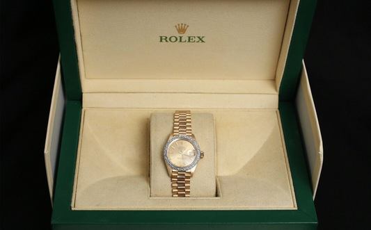 Rolex Ladies Datejust 69278 18k Yellow Gold Diamond Bezel 26mm Watch