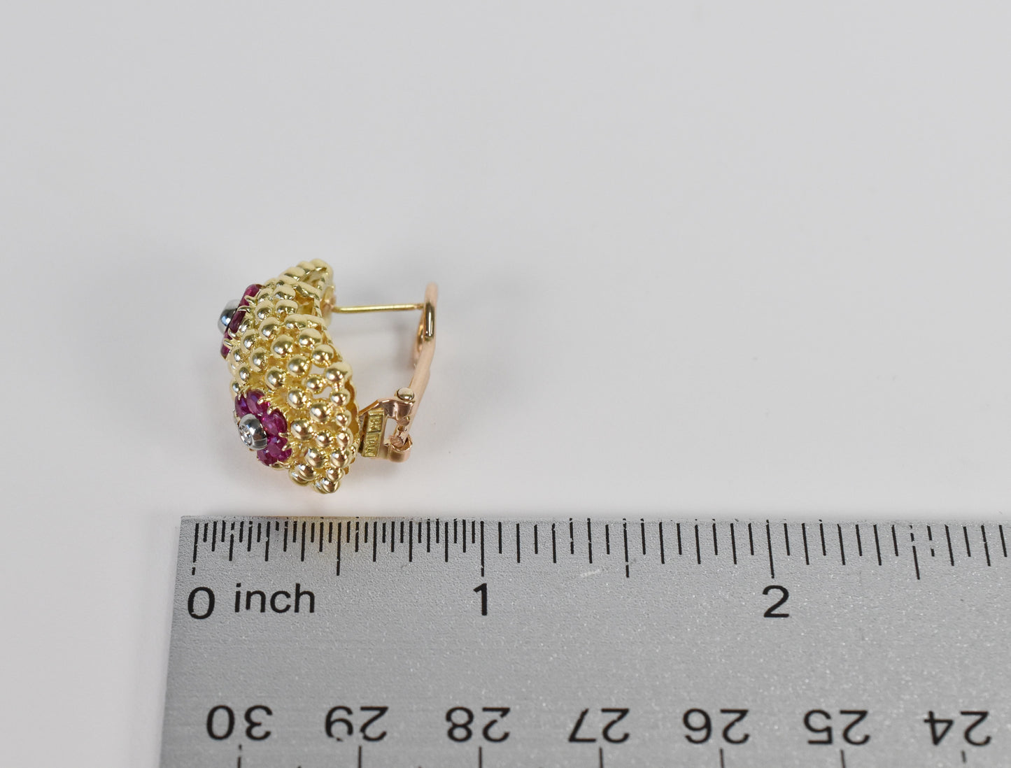 Shreve & Co. 18k Tri-Gold Flower Ruby & Diamond Earrings, 19.4g