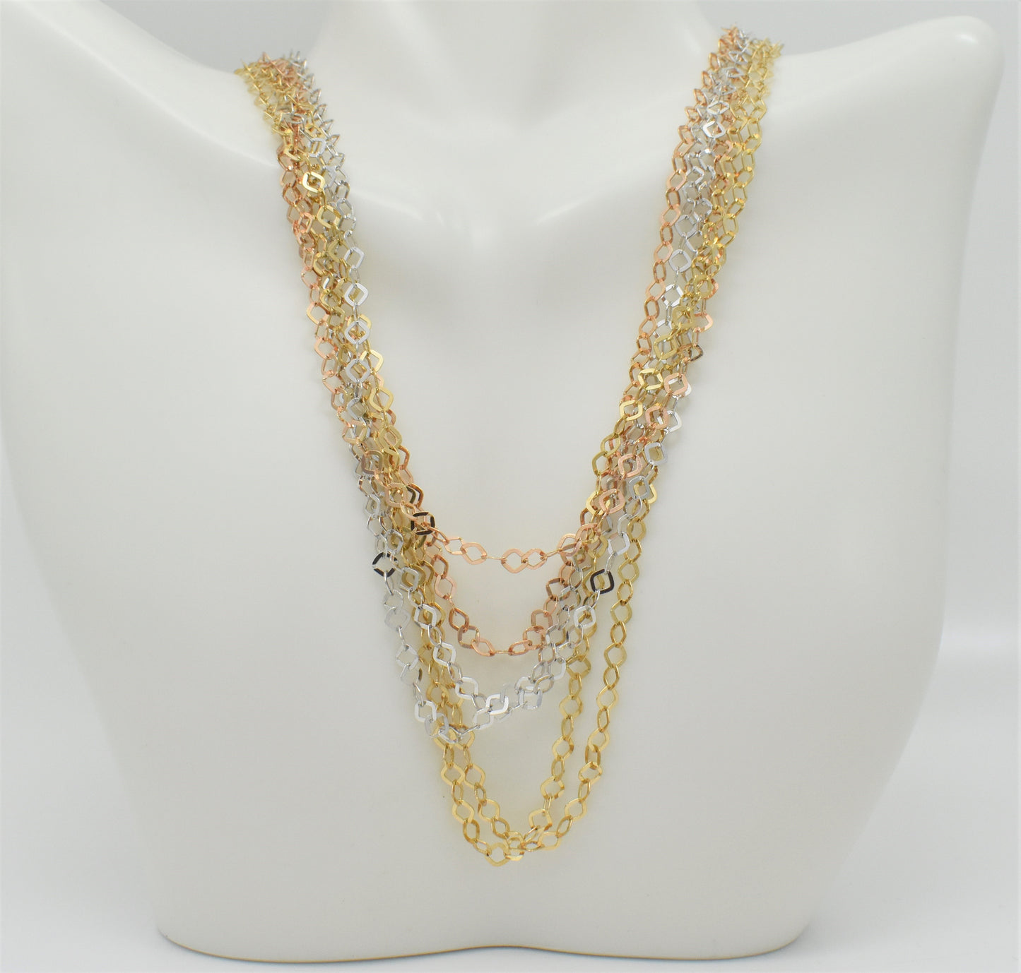18k Tri-Color Gold Multi-Strand Necklace, 16.5 inches - 19.6 grams