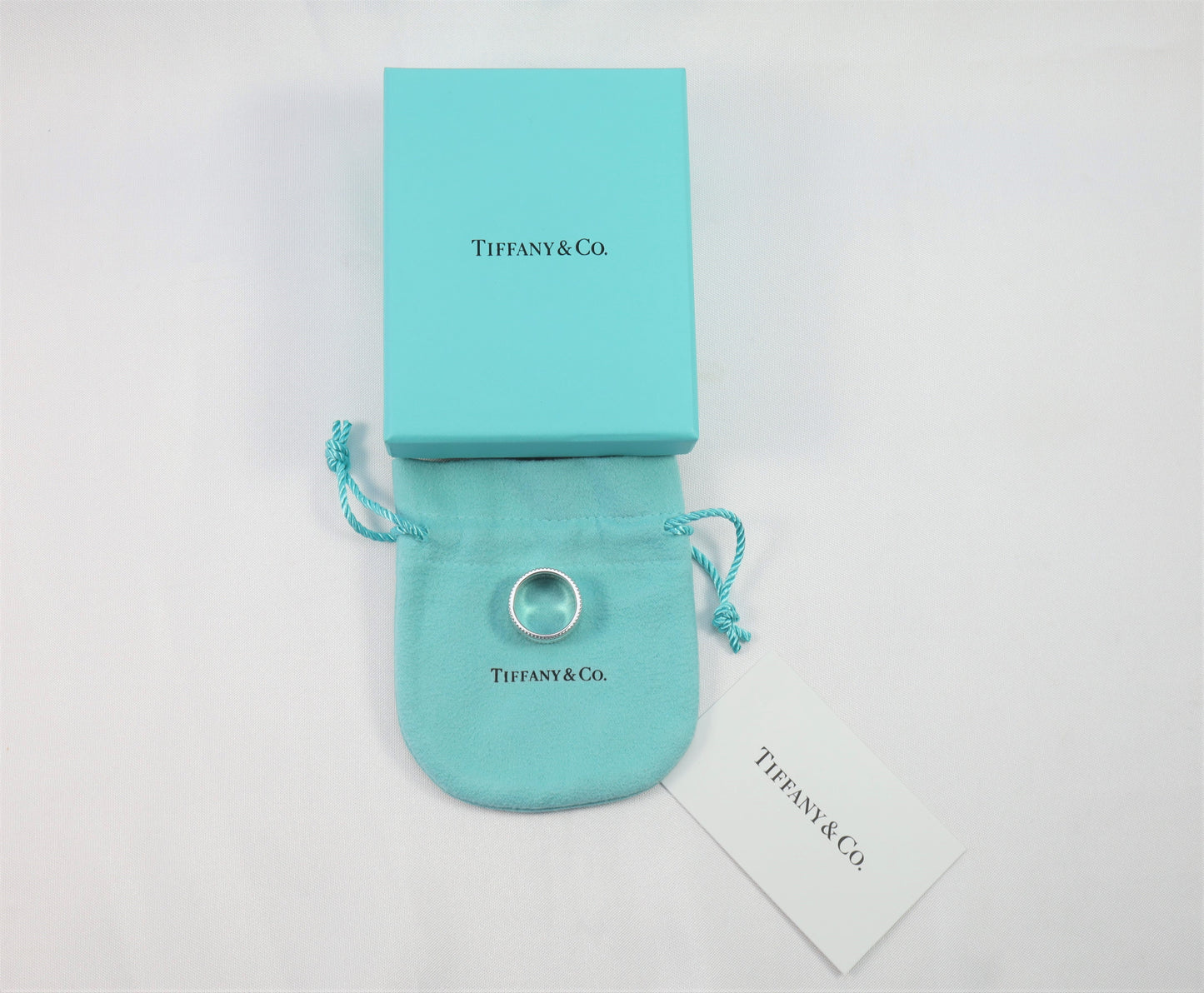 NEW Tiffany & Co. Sterling Silver Beaded Edge "I Love You" Ring, Size 4.5 - 6.6g