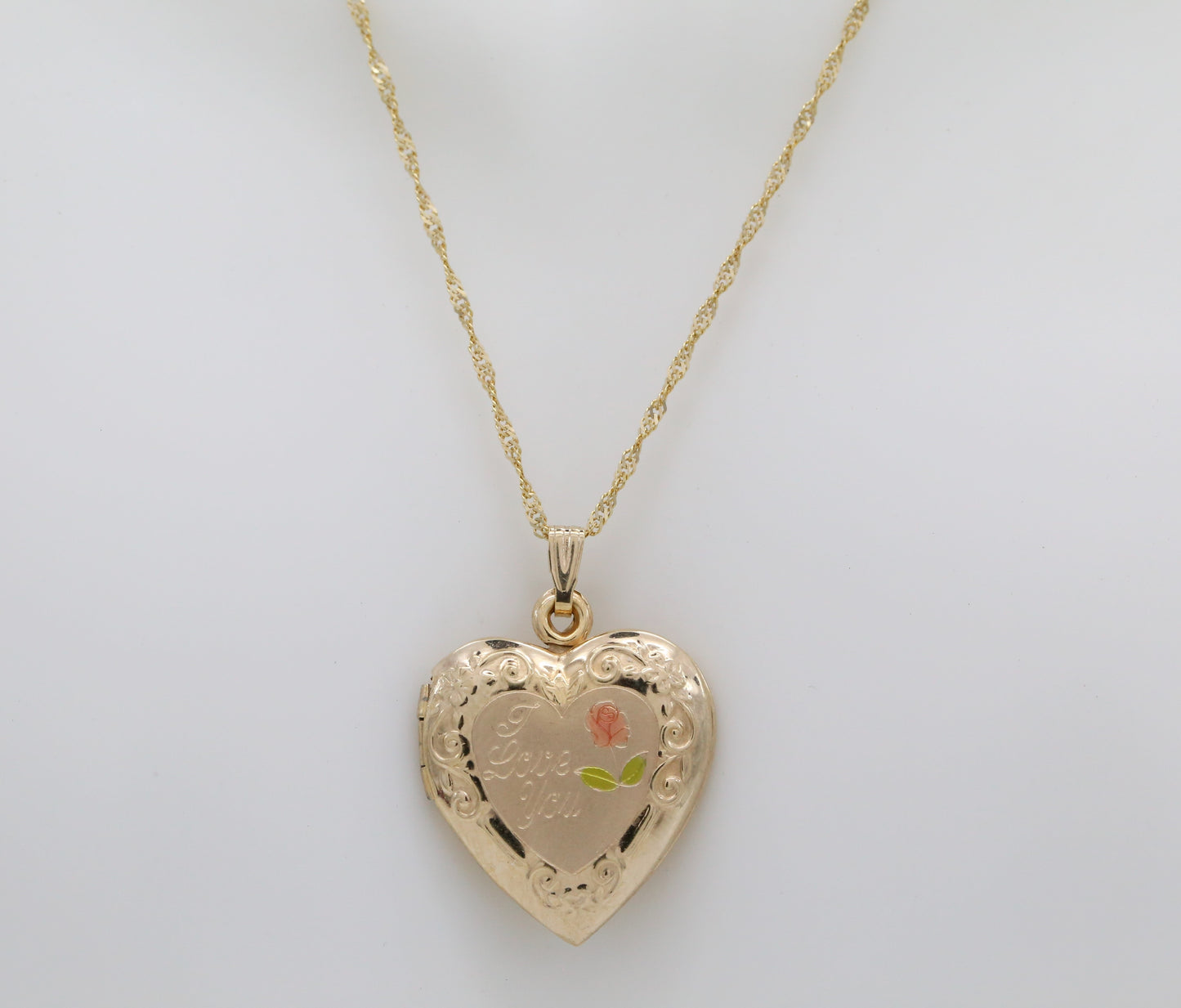 14k Yellow Gold "I Love You" Locket, 24 inches - 4.1g