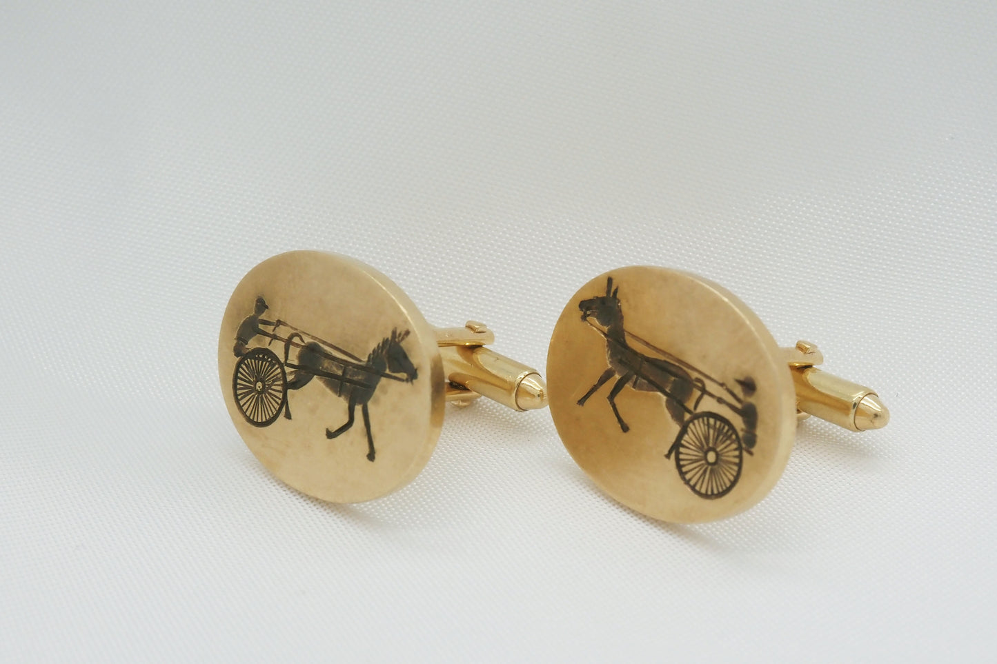 Vintage 14k Yellow Gold Oval Horse & Carriage Cufflinks - 26.6g