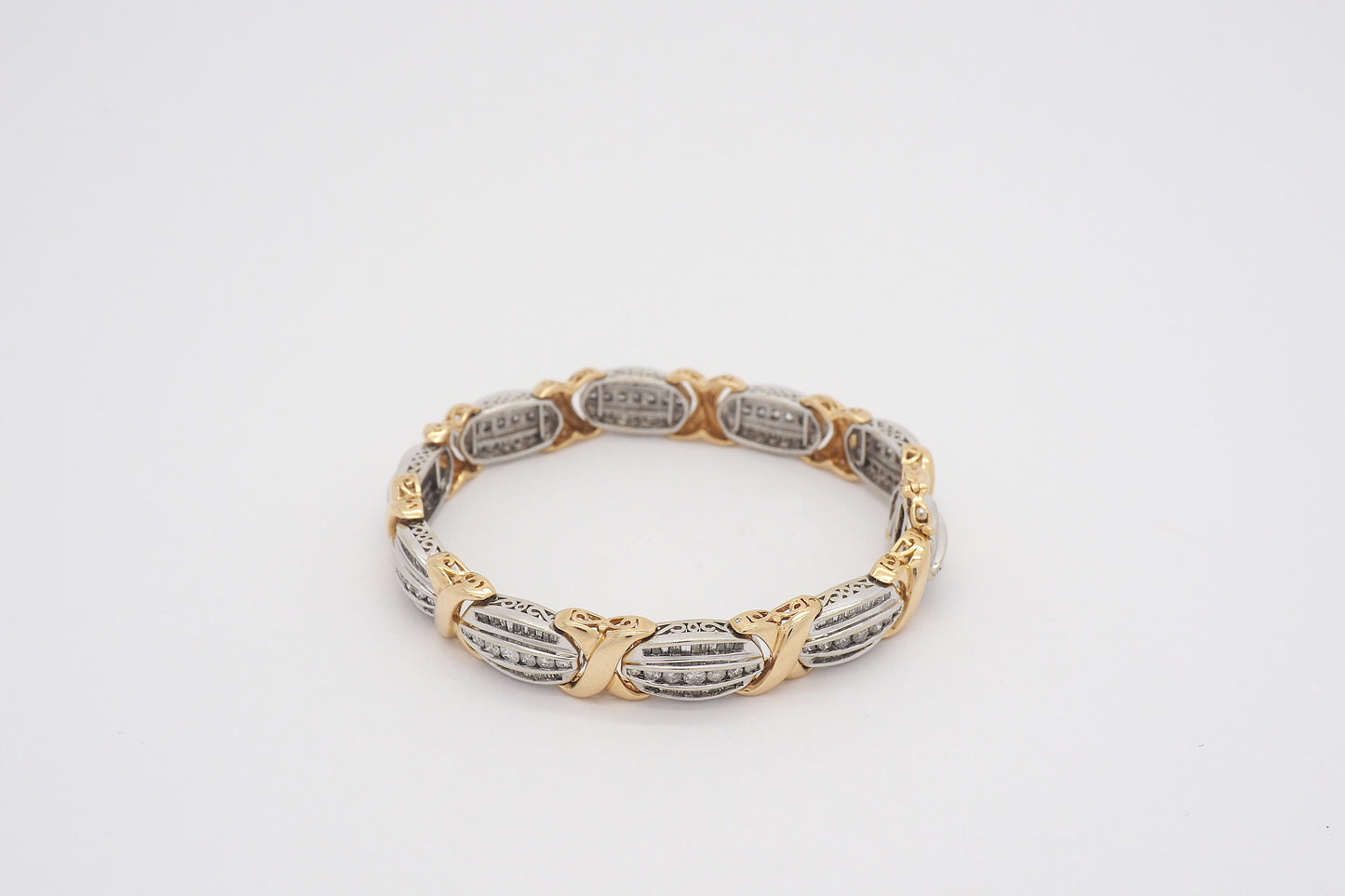 14k White & Yellow Gold 6 Carat Diamond Tennis Bracelet, 7.5 inches - 28.5g