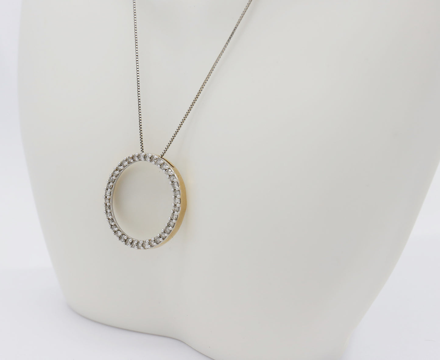 10k & 14k Two-Toned Gold Diamond Open Circle Necklace, 19 inches - 5.0g