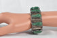 Vintage Sterling Silver Carved Green Obsidian Bracelet, 6.5 inches - 74.5g