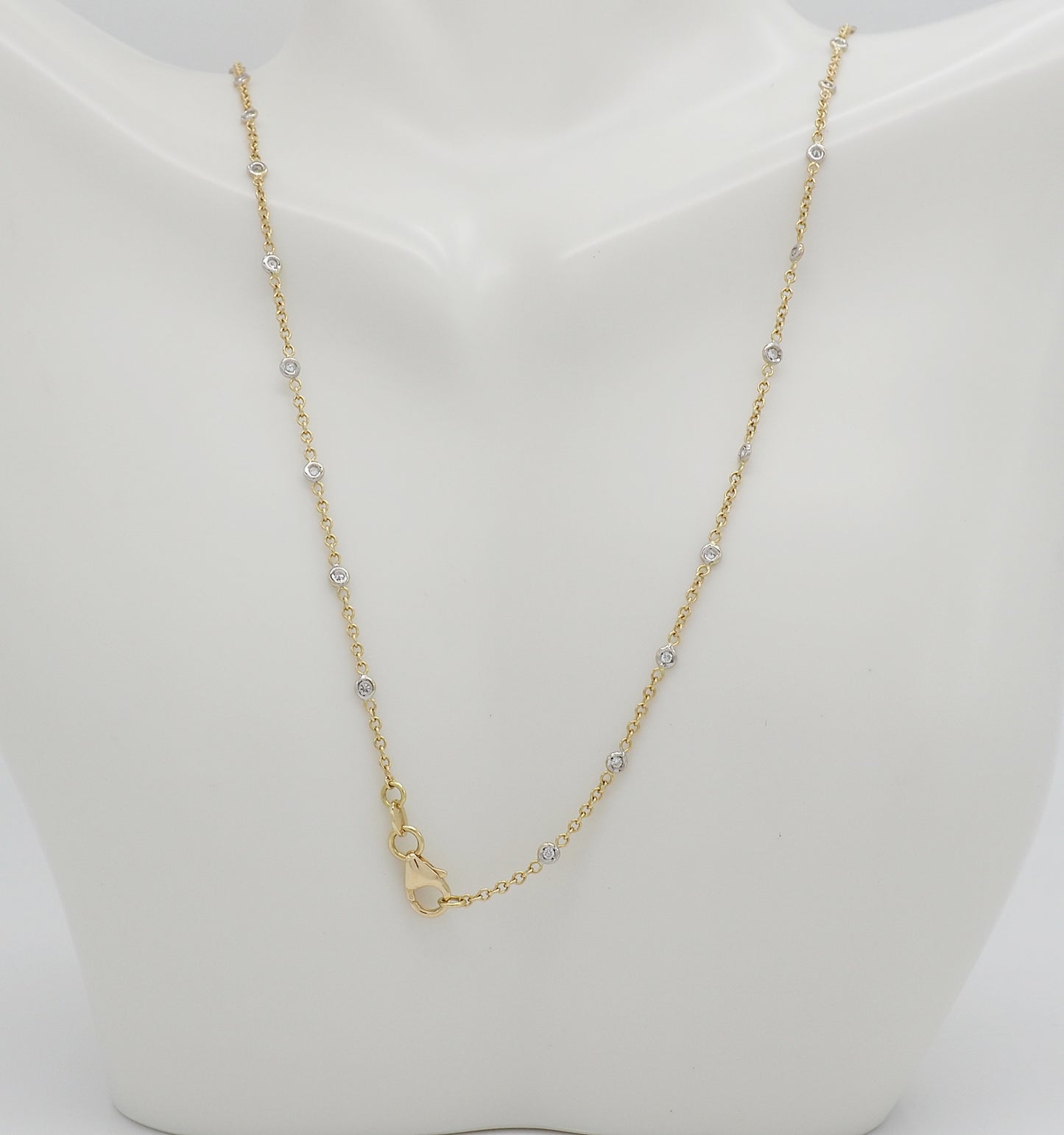 18k Yellow Gold Diamond Chain Necklace, 17.75 inches - 3.7g