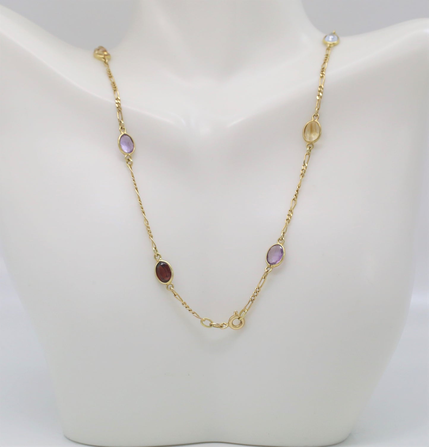 14k Yellow Gold Figaro Gemstone Necklace, 18 inches - 6.6g