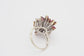 Vintage 14k White Gold Diamond & Ruby Cluster Ring, Size 6.75 - 7.6g