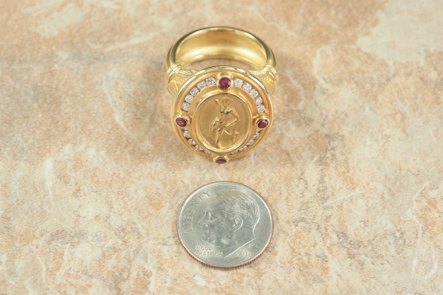 18k Yellow Gold Seidengang SG Athena Diamond & Ruby Ring, Size 6.25 - 17.2g