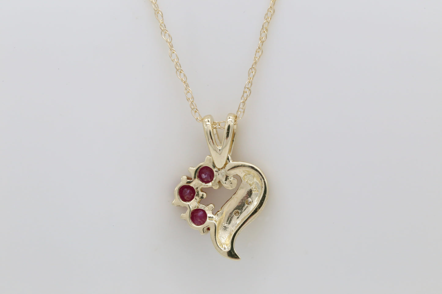 10k Yellow Gold Ruby & Diamond Heart Pendant, 18 inches - 1.7g