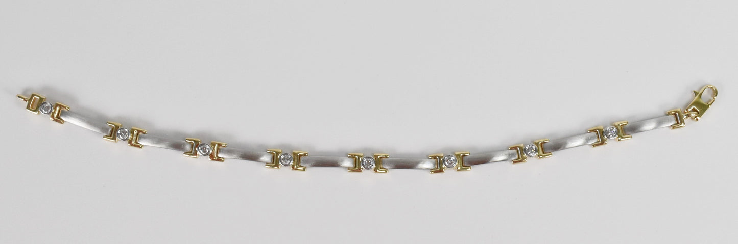 18k Yellow Gold & Platinum Diamond Link Bracelet, 7.75 inches - 20.4g