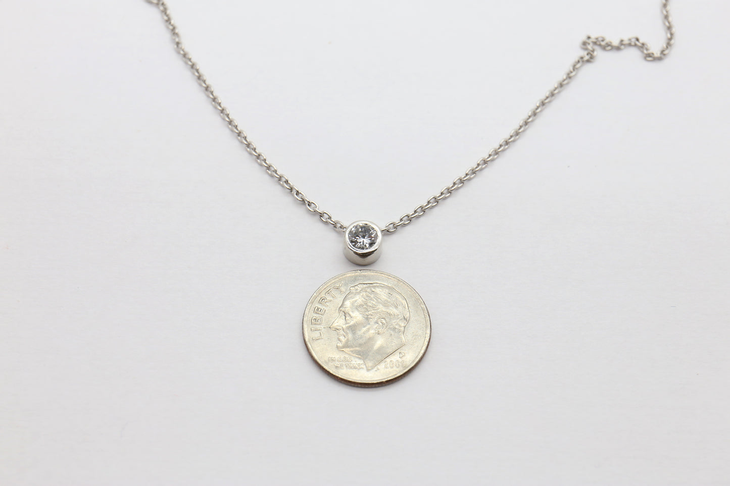 Platinum Solitare Diamond Pendant Necklace, 19 inches - 6.9g