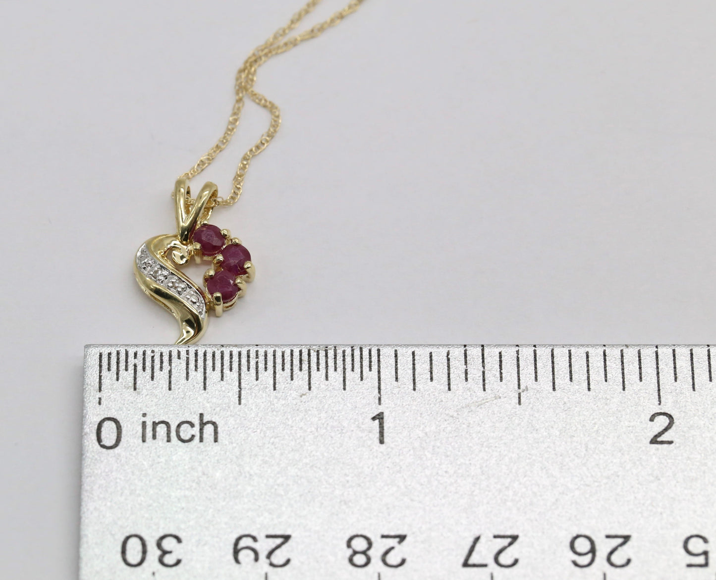10k Yellow Gold Ruby & Diamond Heart Pendant, 18 inches - 1.7g