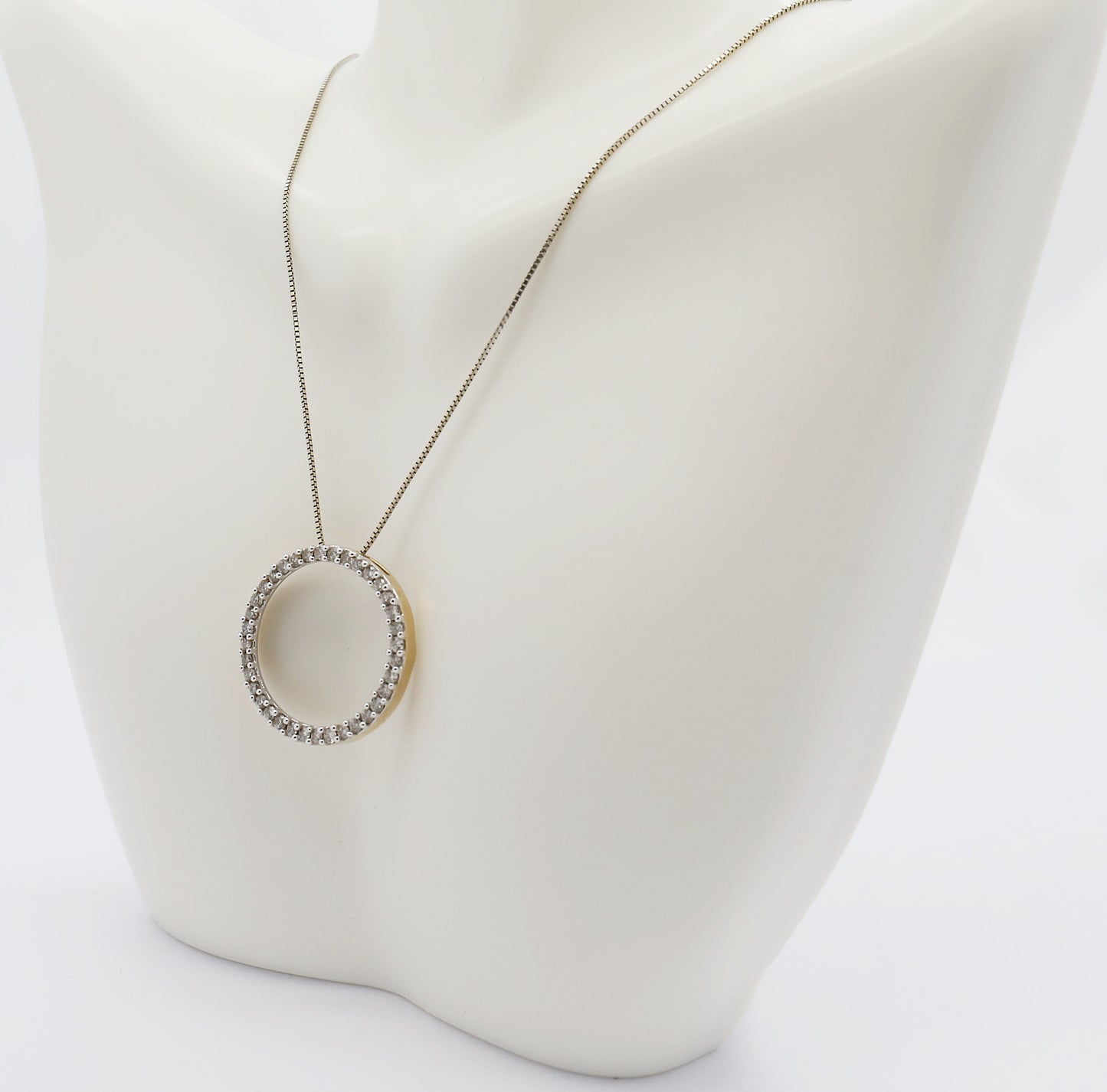 10k & 14k Two-Toned Gold Diamond Open Circle Necklace, 19 inches - 5.0g