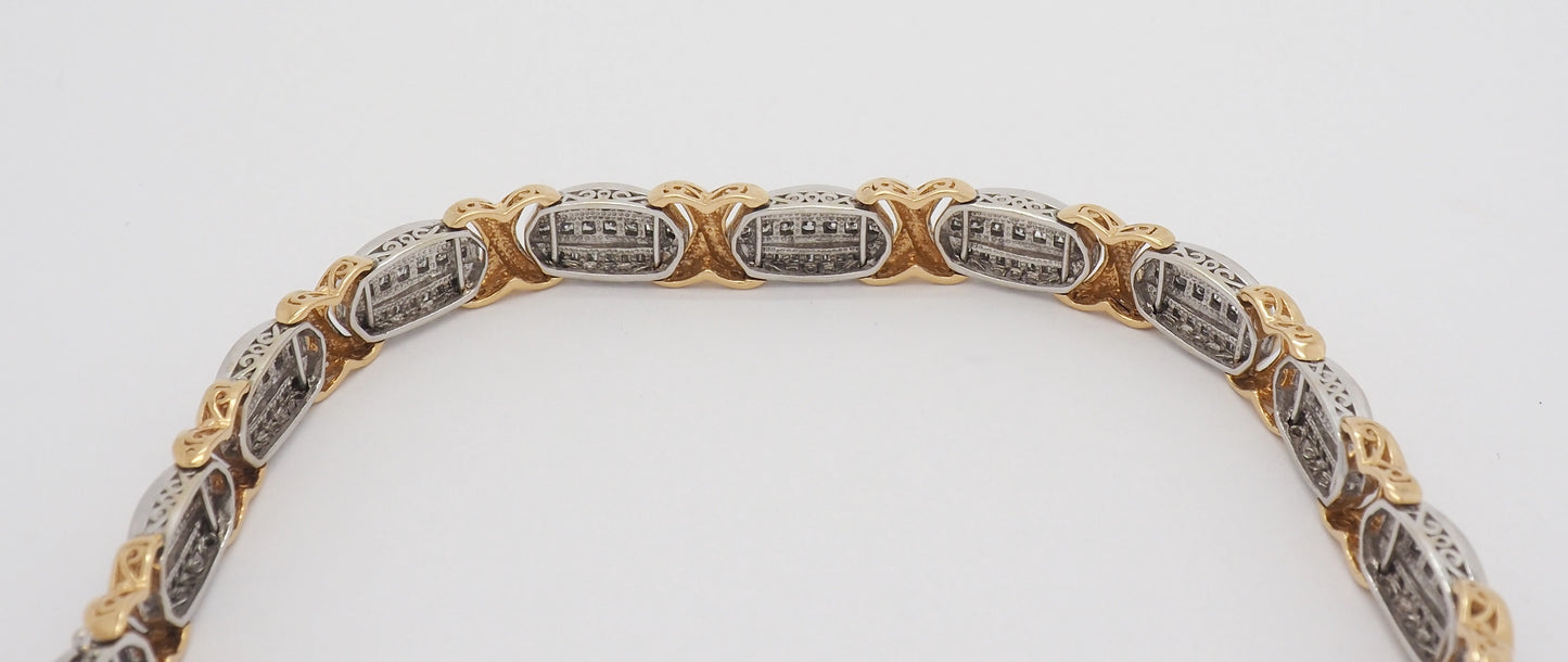 14k White & Yellow Gold 6 Carat Diamond Tennis Bracelet, 7.5 inches - 28.5g