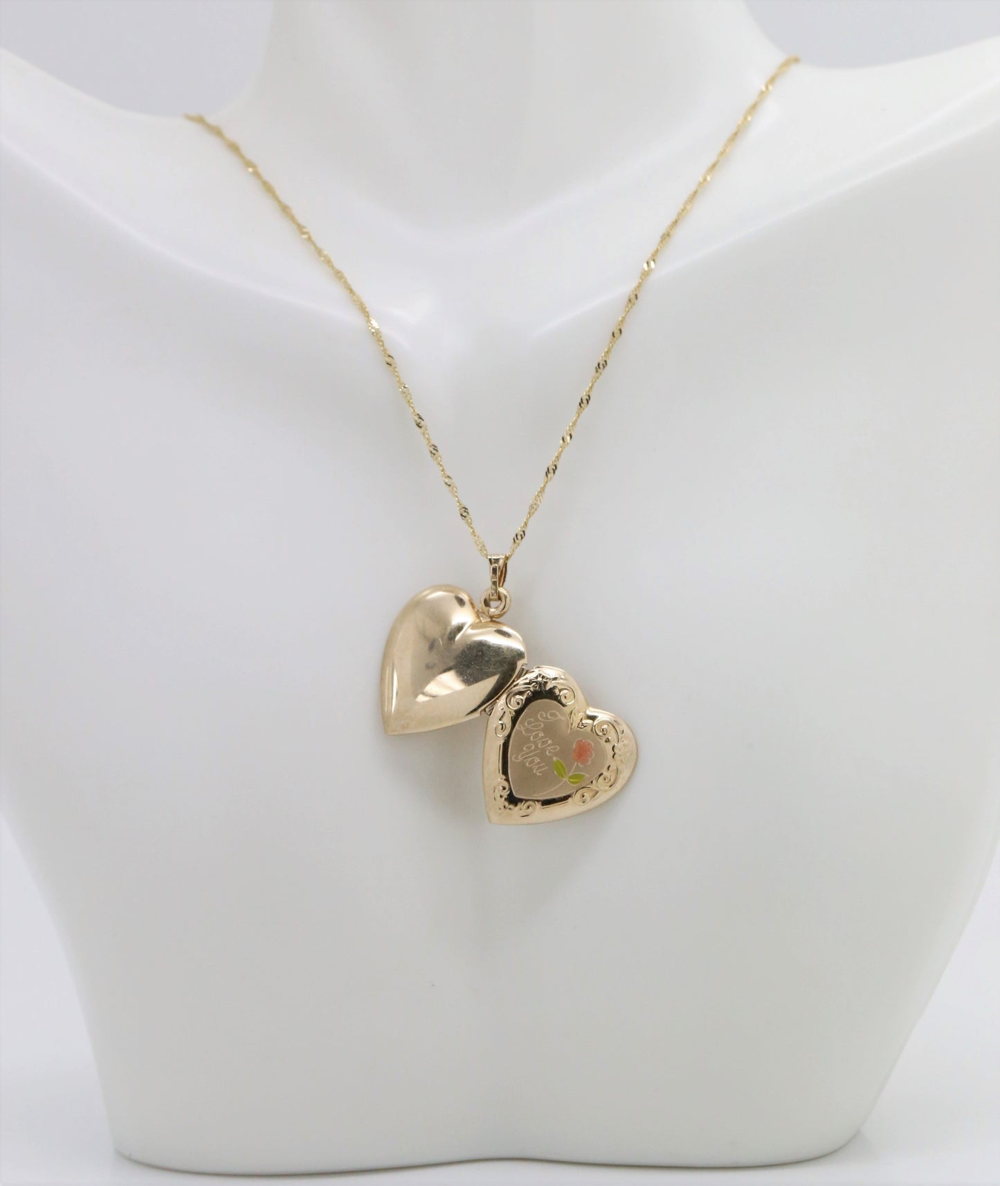 14k Yellow Gold "I Love You" Locket, 24 inches - 4.1g