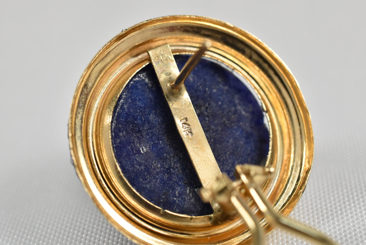 Vintage 14k Yellow Gold Lapis Lazuli Round Earrings, 9.8g