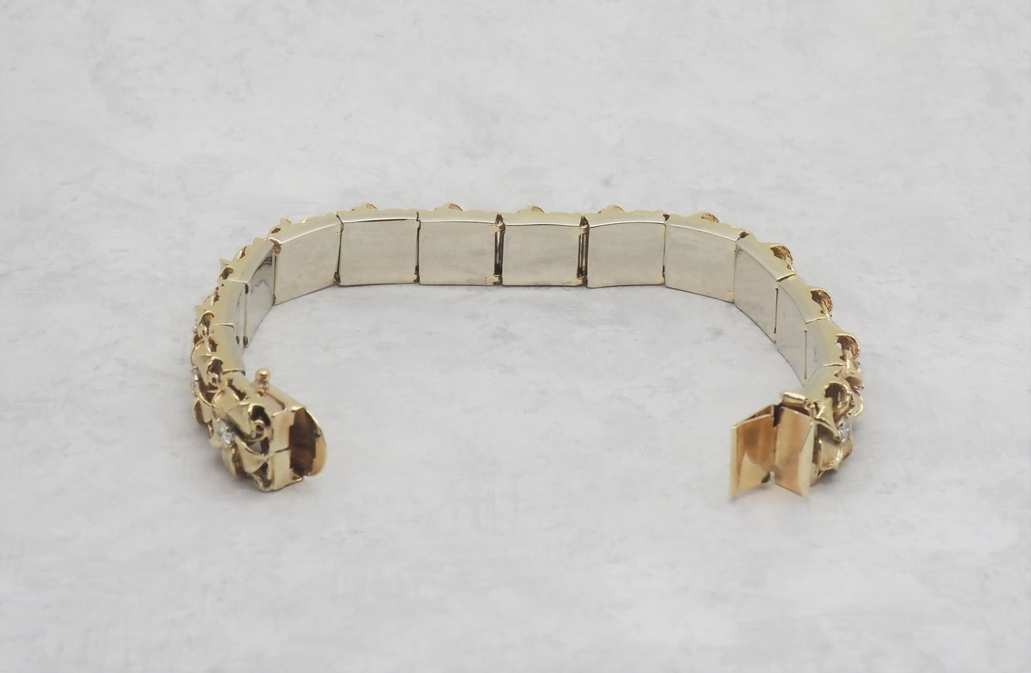 Vintage 14k Yellow Gold Diamond Flower Bracelet, 7.5 Inches - 70.0g