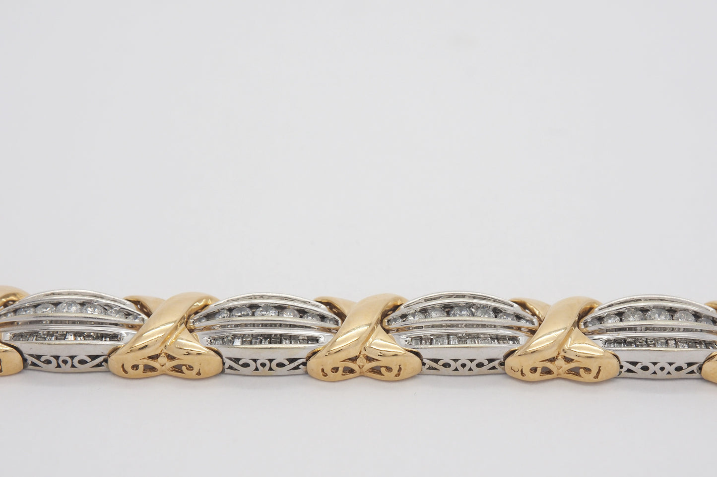 14k White & Yellow Gold 6 Carat Diamond Tennis Bracelet, 7.5 inches - 28.5g