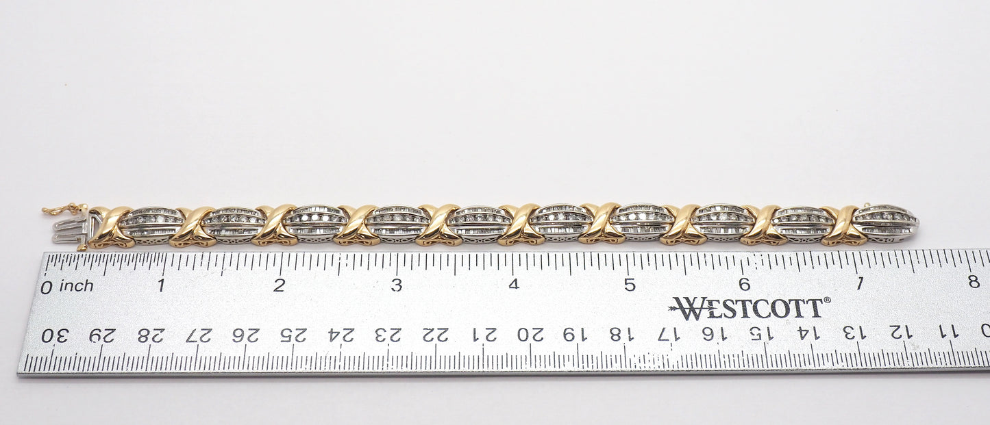 14k White & Yellow Gold 6 Carat Diamond Tennis Bracelet, 7.5 inches - 28.5g