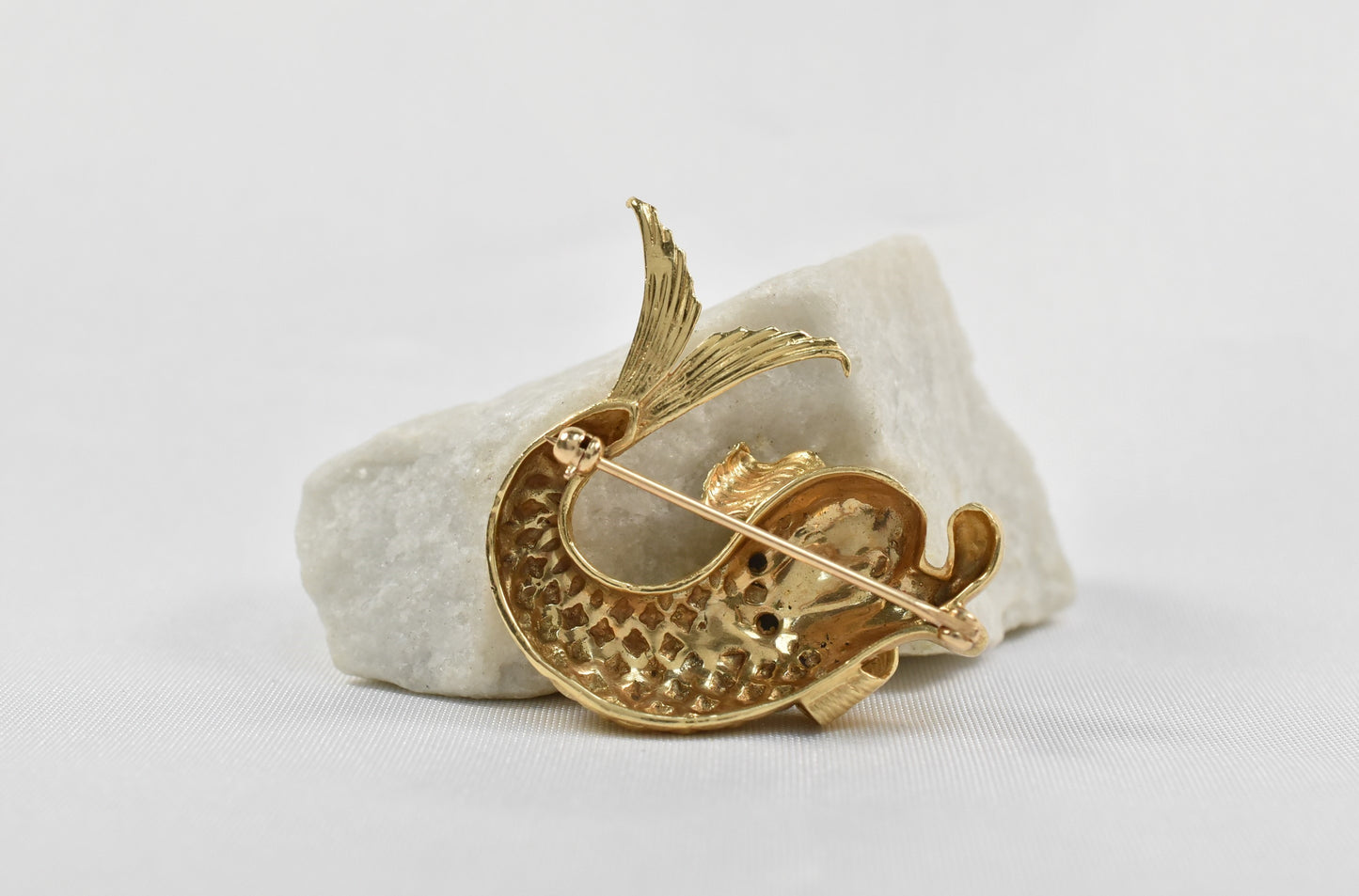 Vintage 14k Yellow Gold Whimsical Fish Brooch, 8.6g