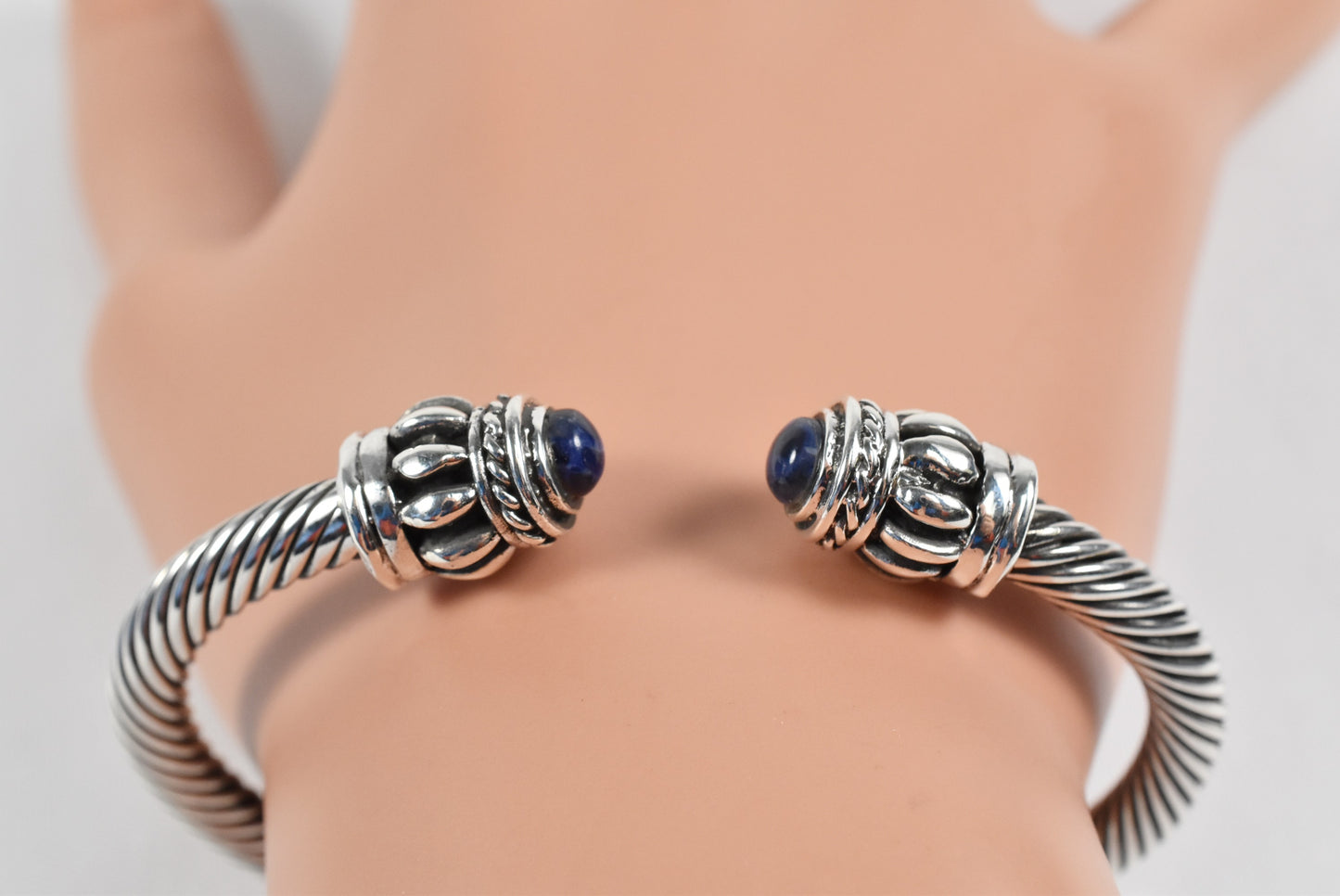 Sterling Silver Lapis Lazuli Cable Cuff Bracelet, 7 inches - 34.6g