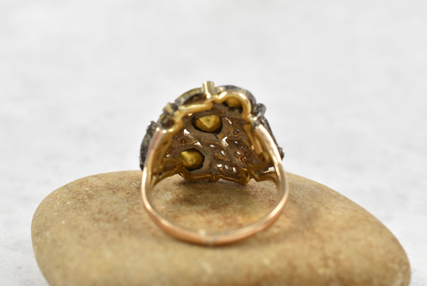 Antique 14k Yellow Gold & Platinum Victorian Diamond Cluster Ring, Size 8.75 - 6.2g