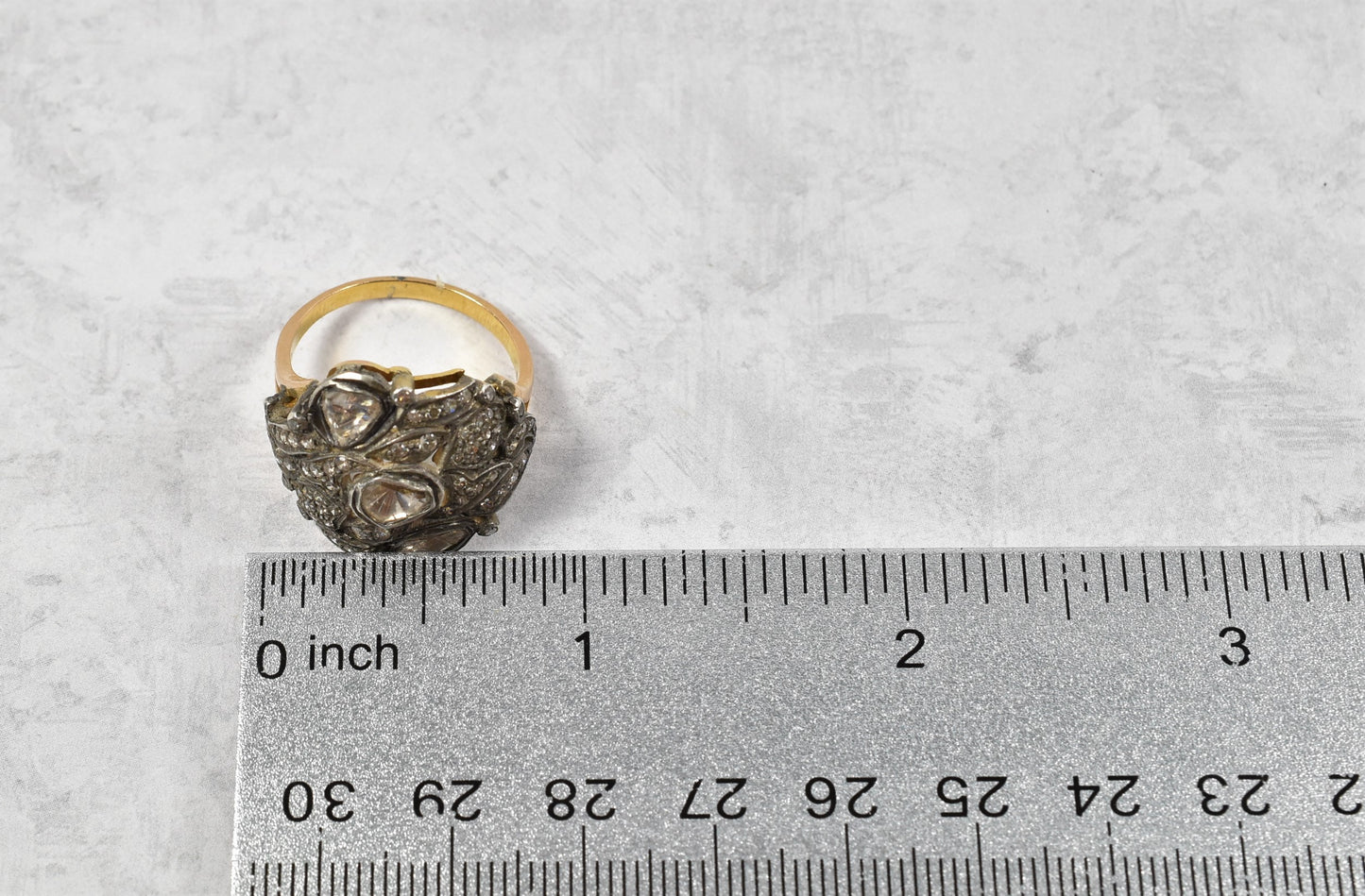 Antique 14k Yellow Gold & Platinum Victorian Diamond Cluster Ring, Size 8.75 - 6.2g