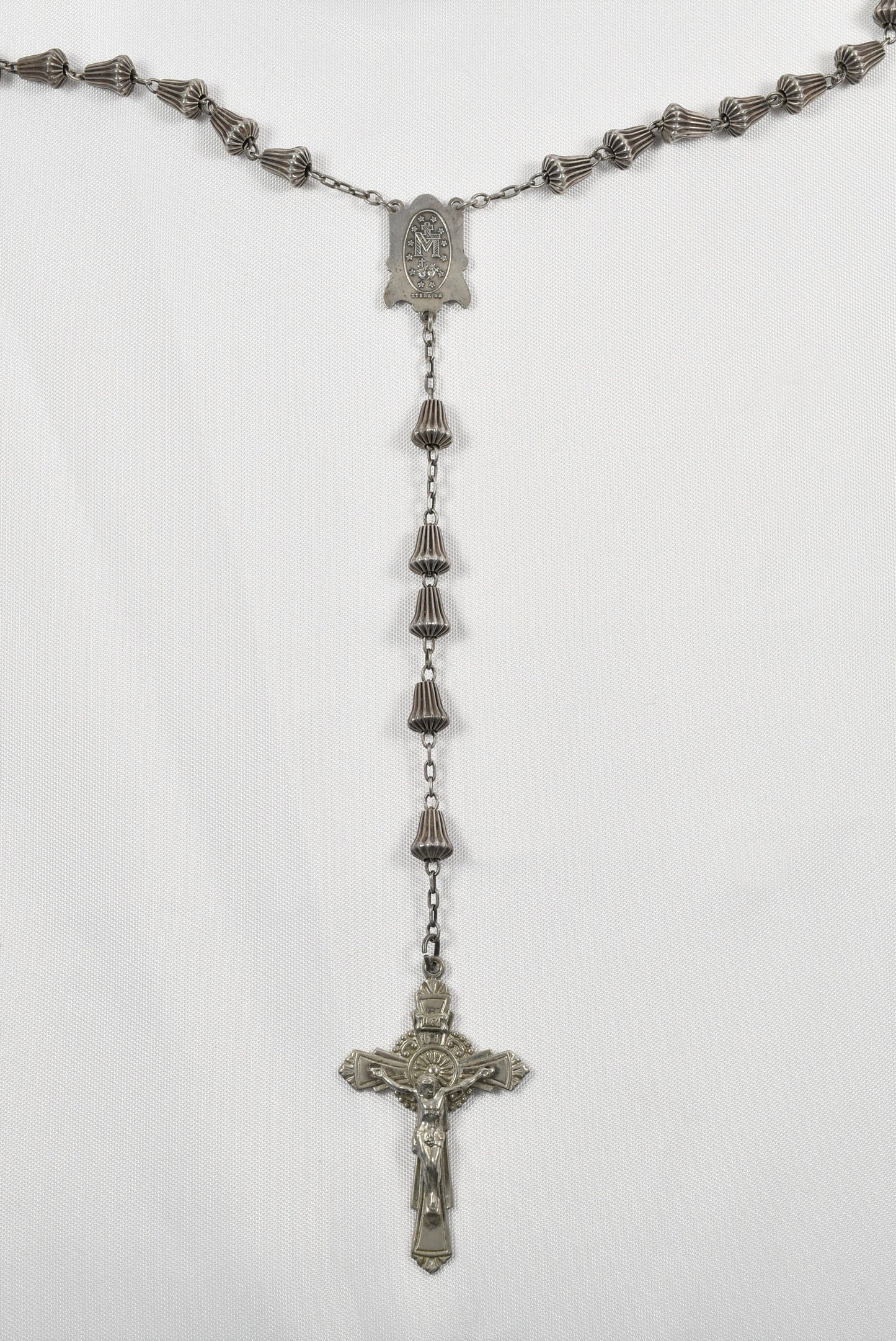 Vintage DiRoma Sterling Silver Rosary, 30 inches - 32.3g