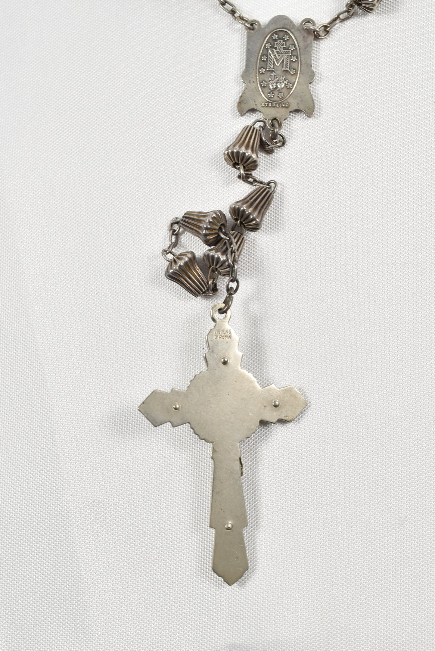 Vintage DiRoma Sterling Silver Rosary, 30 inches - 32.3g