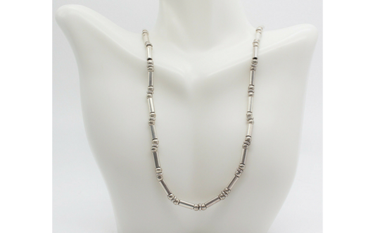 Vintage Sterling Silver Tube Bead Necklace, 17.0 inches - 31.8g