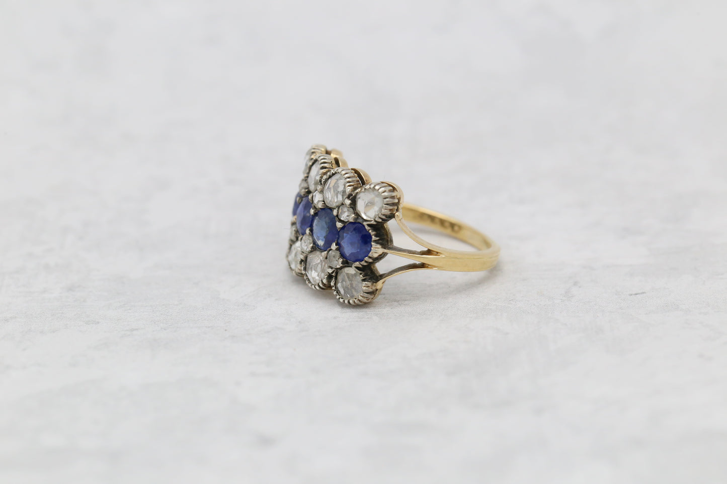 Antique 18k Yellow Gold Sapphire and Diamond Ring, Size 7.75 - 4.8g