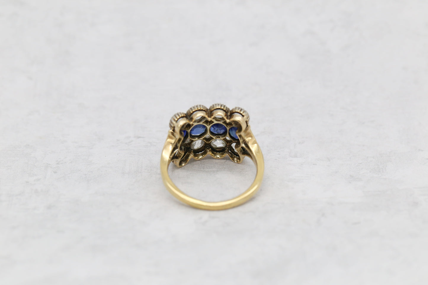 Antique 18k Yellow Gold Sapphire and Diamond Ring, Size 7.75 - 4.8g