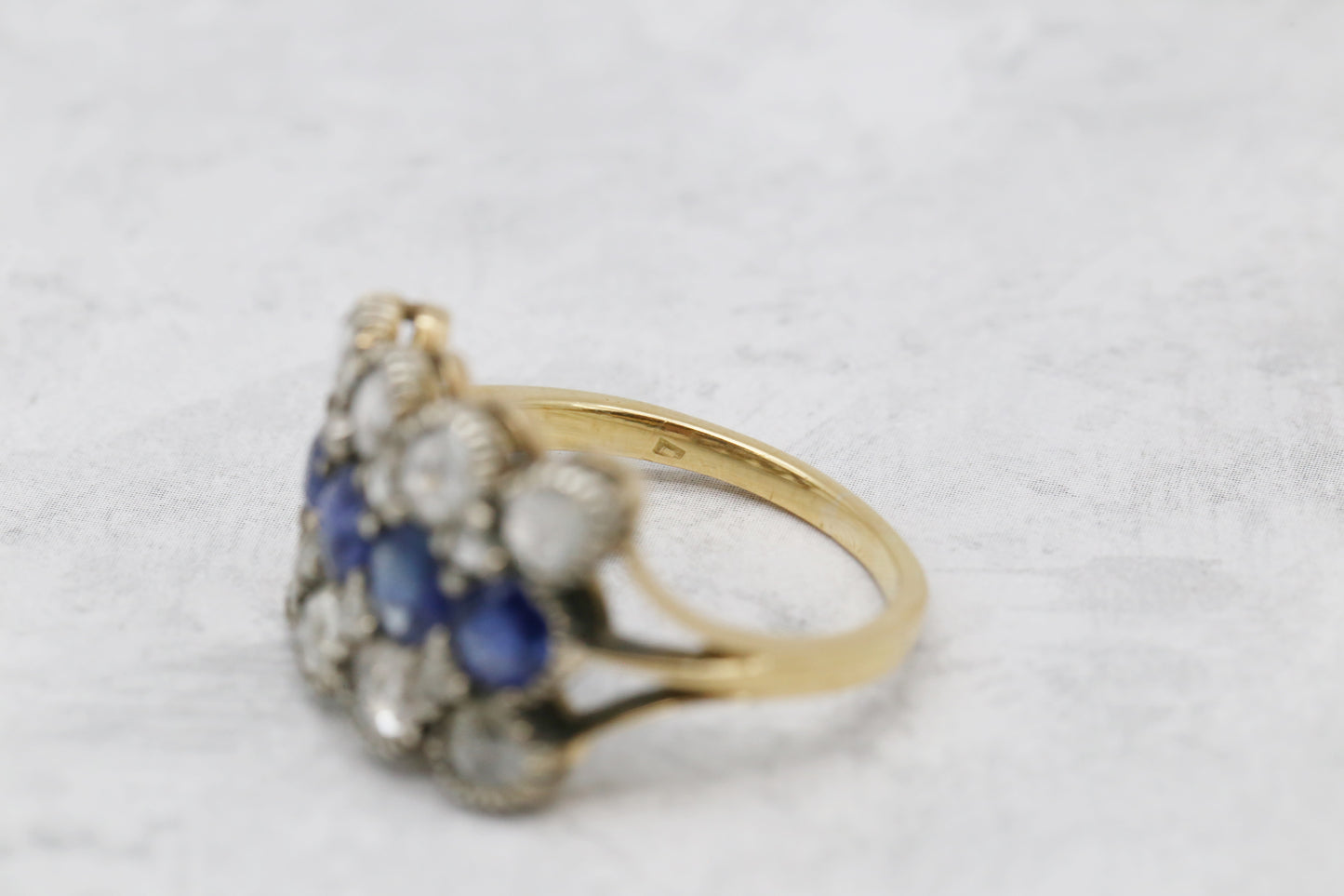 Antique 18k Yellow Gold Sapphire and Diamond Ring, Size 7.75 - 4.8g