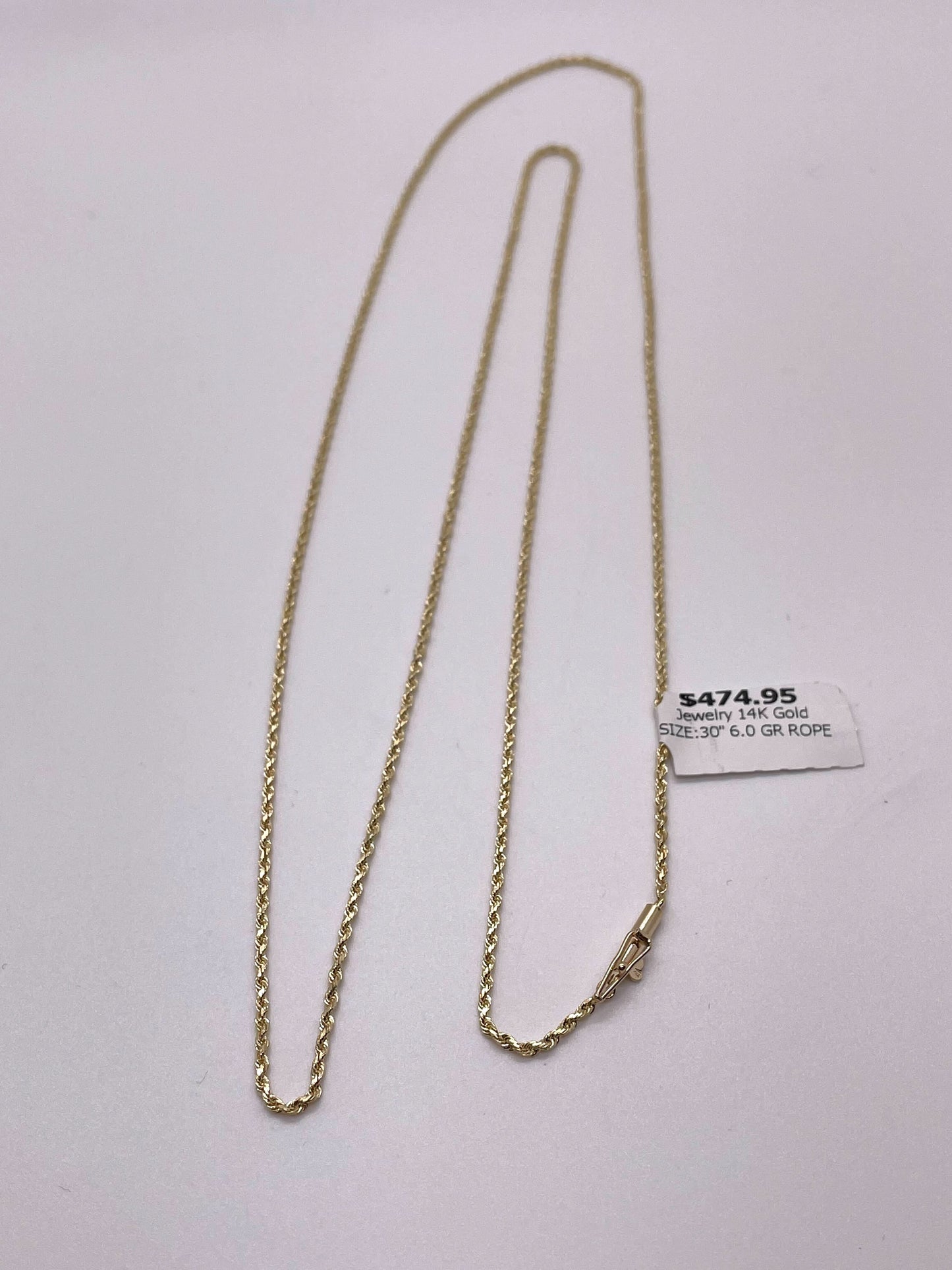 14k Yellow Gold Solid Rope Chain, 30 inches - 6.0g