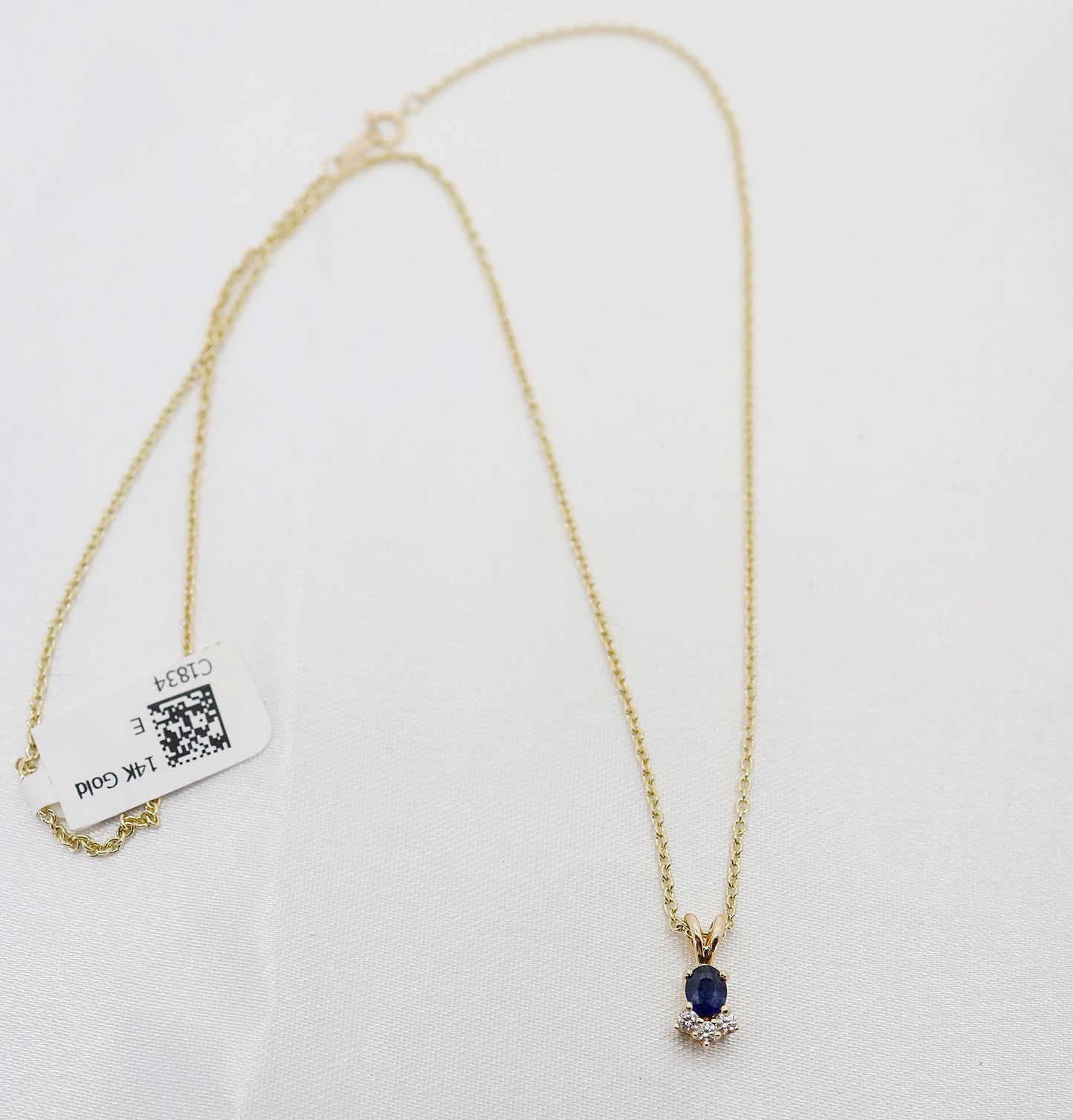 14k Yellow Gold Sapphire & Diamond Necklace, 18 inches - 3.5g