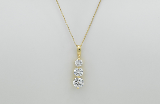 NEW 14k Yellow Gold 3 Diamond Pendant Necklace, 18 inches - 2.5g