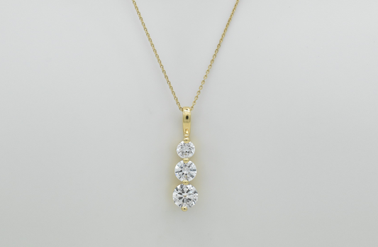 14k Yellow Gold 3 Diamond Pendant Necklace, 18 inches - 2.5g