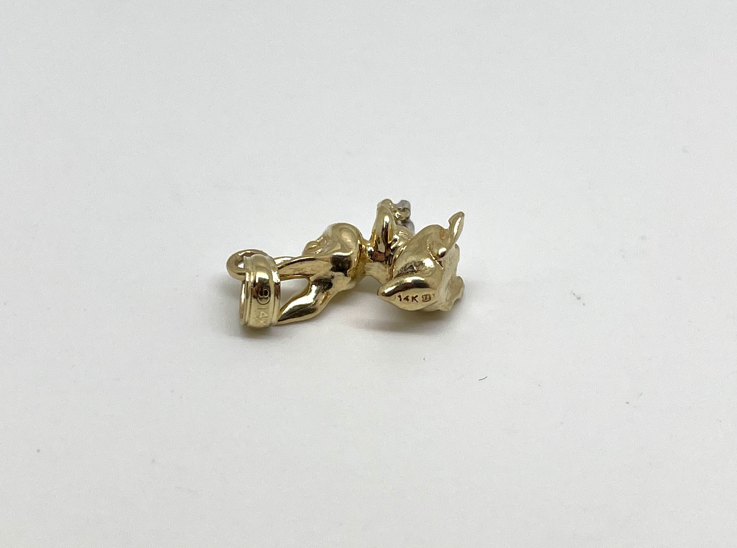 14k Yellow Gold Rabbit with White Gold Bell Charm - 2.2g